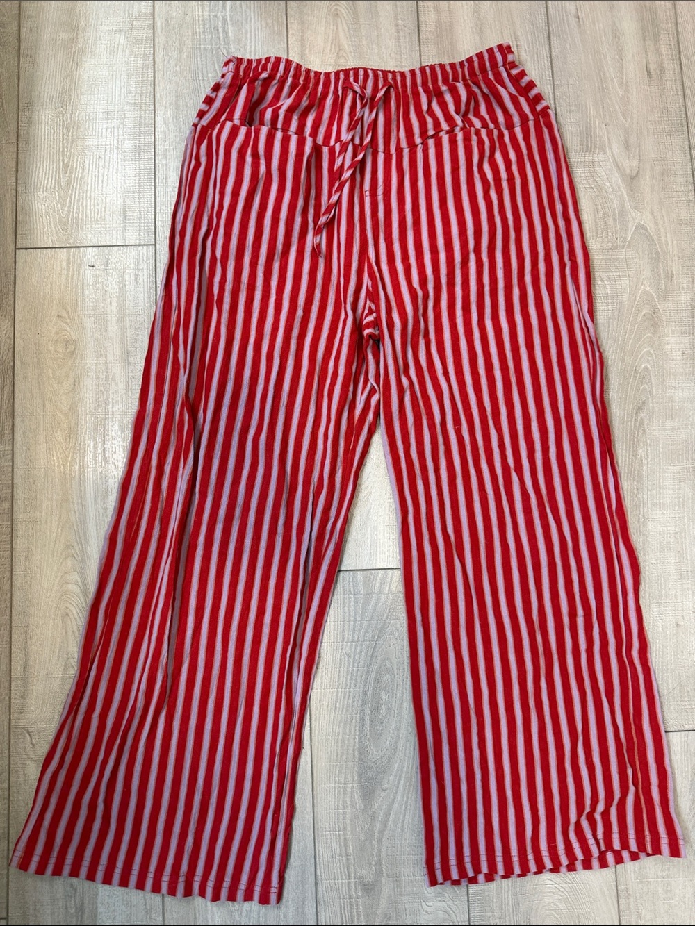 Red and Purple Striped Wide-Leg Lounge Pants